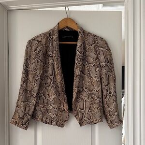 Zara Tan and Black Snakeskin Print Cropped Jacket Size Medium